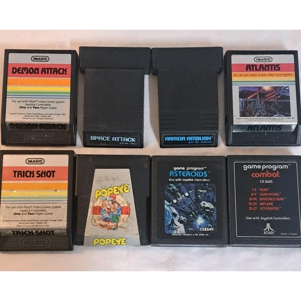 Vintage Atari 2600 Lot of 8 Games Demon Attack Atlantis Popeye Asteroids Combat